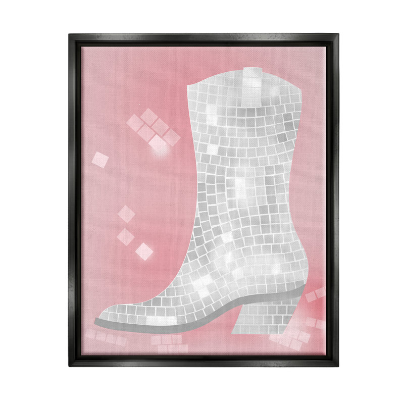 Impression de rose, motif de disco, par Lil 'Rue, Cadre flottant noir de jais, H 21 po x l 17 po x P 1,7 po