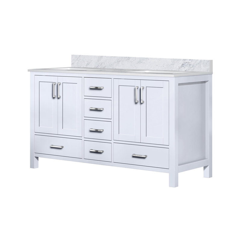 Jacques 60 in. W x 22 in. D Double Bath Vanity and Top, White Carrara Marble, White