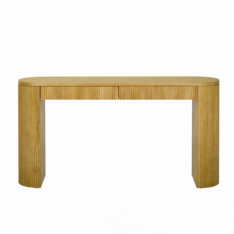 Console de 58,2 po avec grand plateau et deux tiroirs, console, Naturel