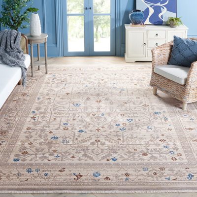 Tapis oriental tissé à plat à la machine en ivoire / gris clair