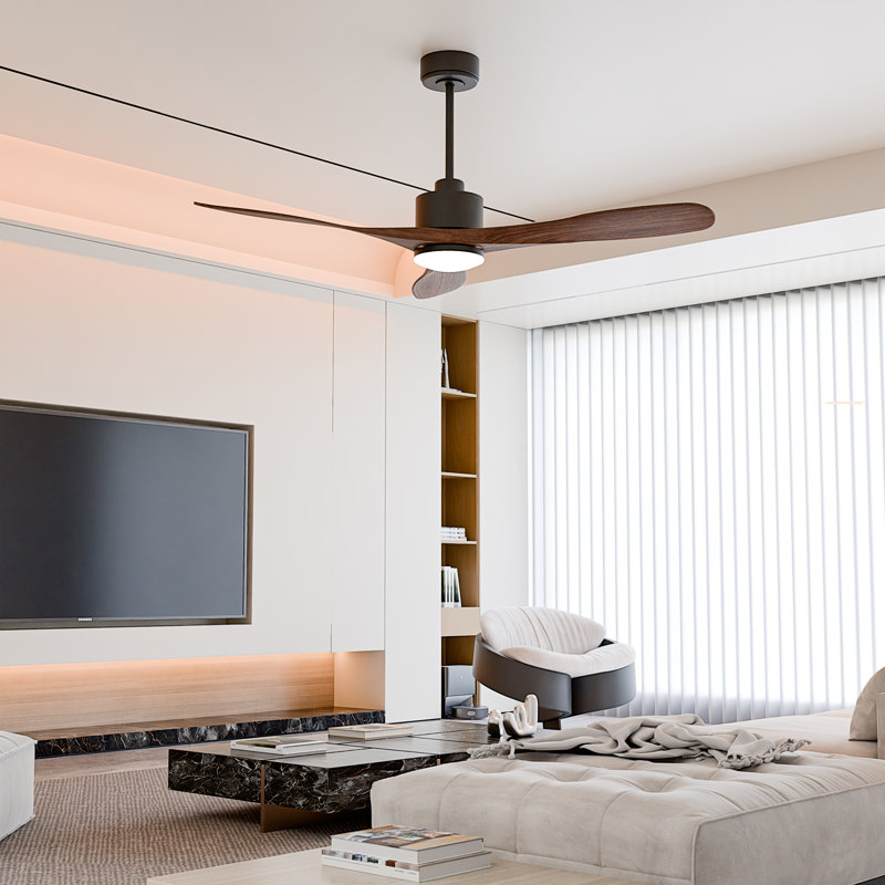 Ventilateur de plafond standard à 3 pales de 52 po avec télécommande DEL, Brun