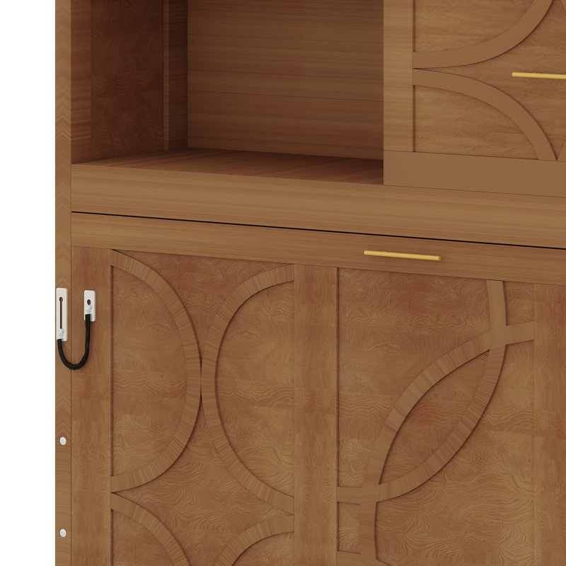 Lit escamotable minimaliste avec station de charge et tiroir de rangement fonctionnel, Bois