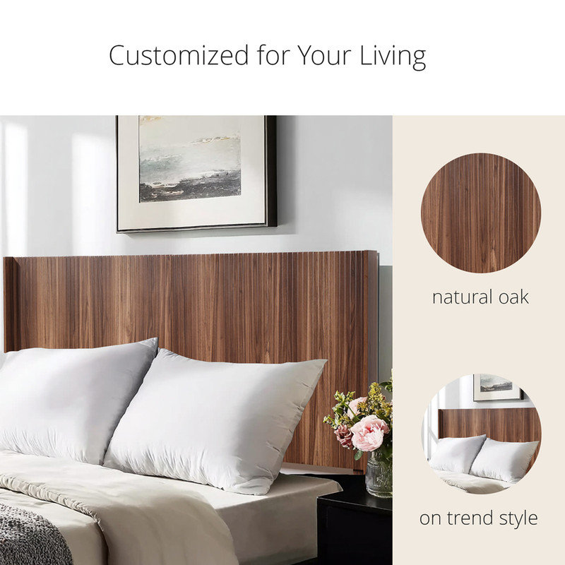 Tête de lit murale moderne en bois avec panneau à oreilles, Marron, Très grand