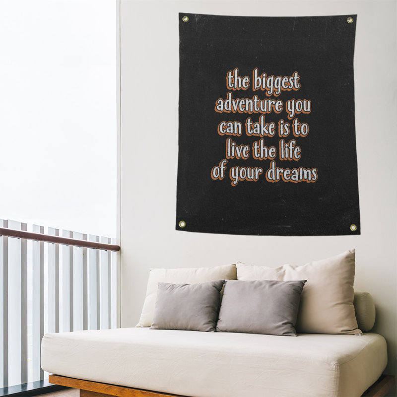 Tapisserie tableau noir en polyester le plus grand de la citation adventure, H 80 po x l 59 po, Orange