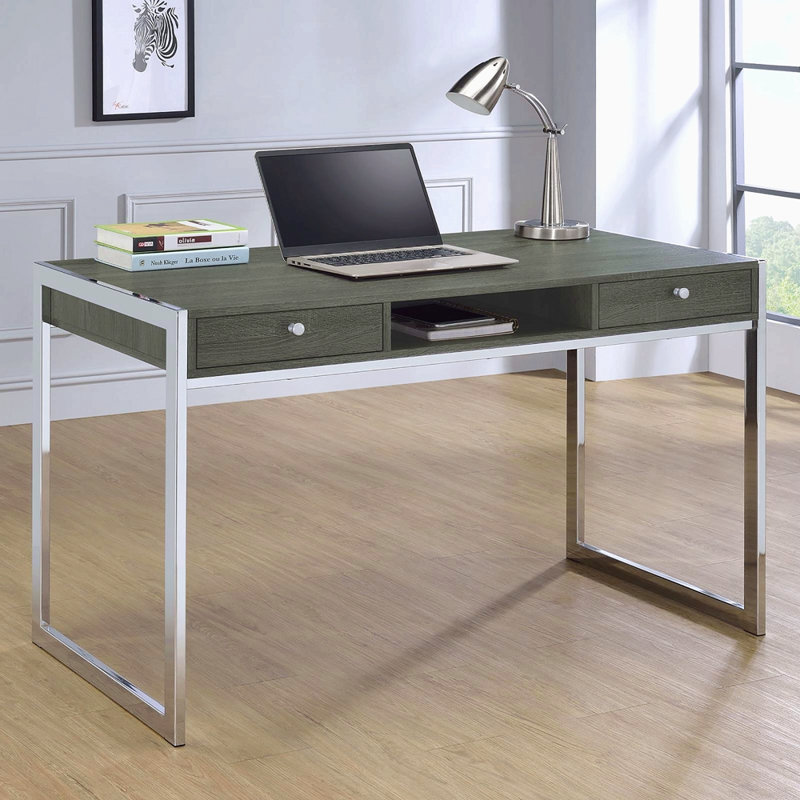 Bureau d'écriture à 2 tiroirs gris patiné