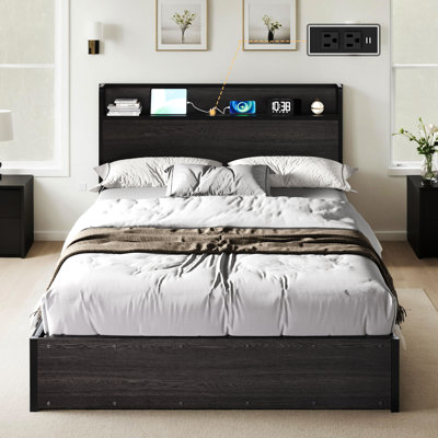 Structure de lit pour grand lit avec station de charge Tryston, noir