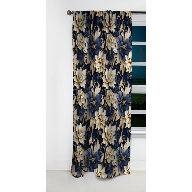 Beige And Blue Damask Fusion II - Damask Curtain - Blackout Damask Curtain - 1 Panels, 52" W x 95" L