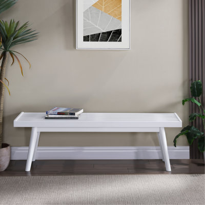 Banc à lattes en bois massif blanc