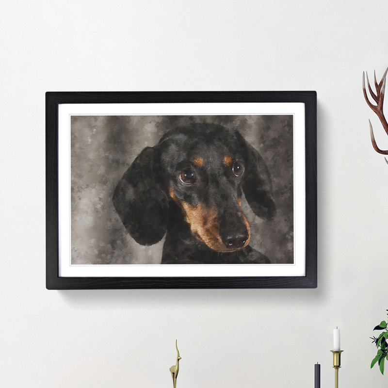 Portrait of a Dachshund Dog - Picture Frame Painting Print on MDF, 62cm H x 87cm W x 2cm D, Black Framed