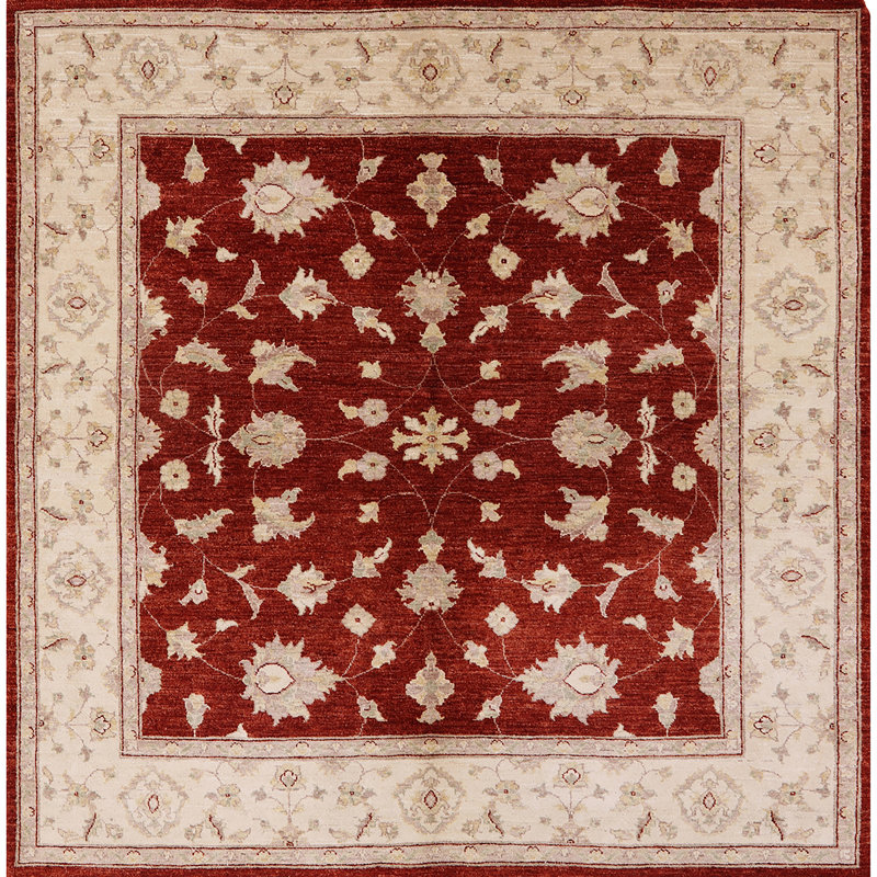 Tapis ivoire / rouge Roald, Carré 5 pi