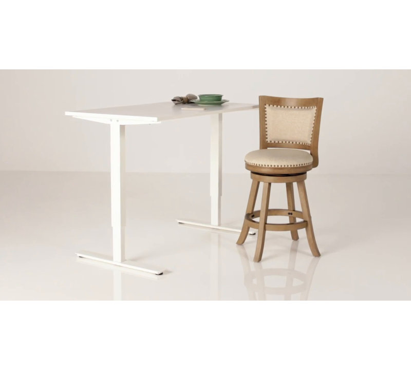 Driftwood Wire-Brush Swivel Barstool with Linen Upholstery and Brass Nailheads