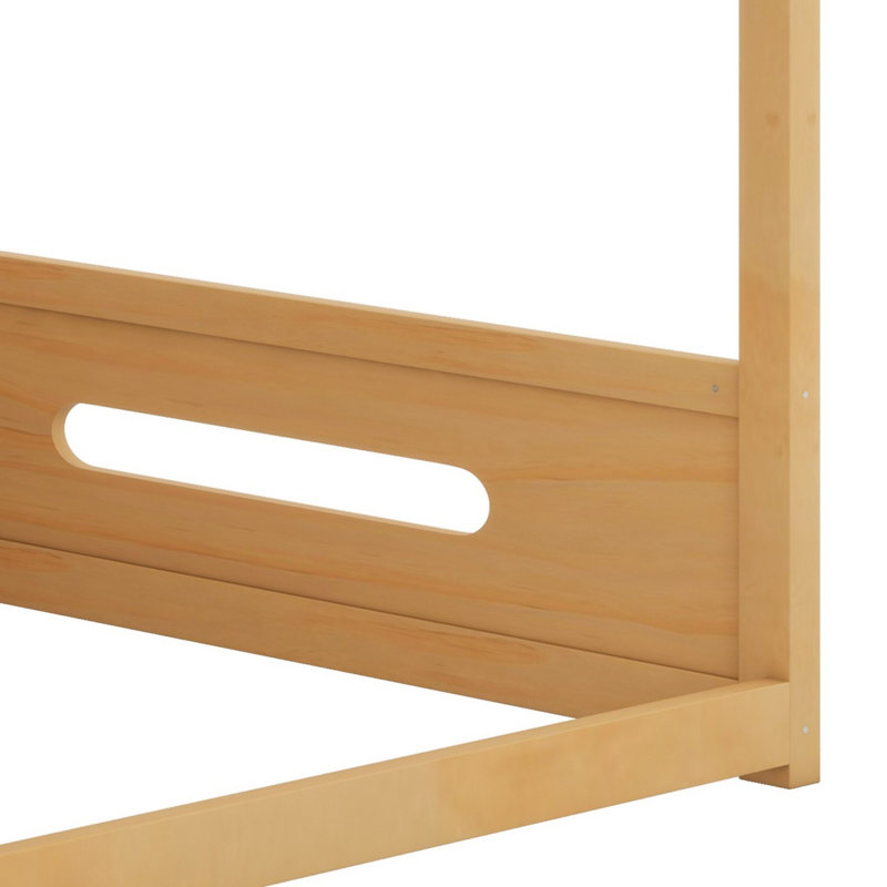 Cadre de lit superposé contemporain avec tablettes de rangement et ports USB, Wood Color