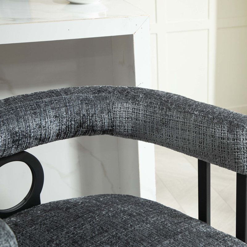 Modern Bar Stool with Back, Black Metal Frames, Upholstered Bar Stools ( Chenille)