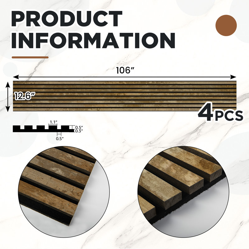 4 panneaux muraux à lattes en bois rétro de 4 pièces x 106 po x 12,6 po, panneau de finition insonorisé à finition vieillie 3D, revêtement UV (ensemble de 4 / 37,1 pieds carrés)