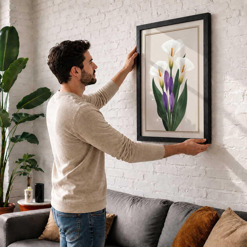 Study in Purple Botanical - Framed Print, A4 - 29.7 x 21.0 cm, Black