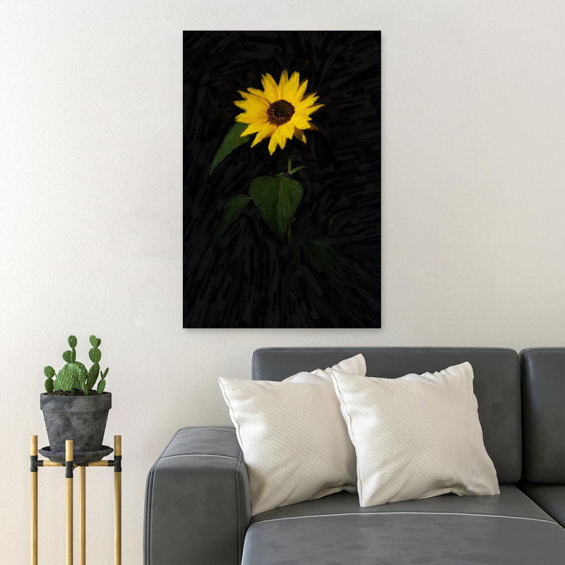 Un tournesol sur fond noir - 1 pièce, impression sur toile tendue, H 14 po x l 11 po x P 2 po