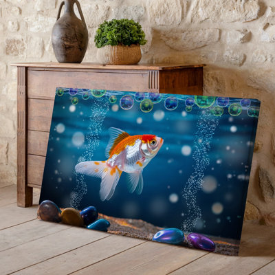 Canvas A Translucent Goldfish Gracefully Swims Through A Vibrant Underwater Scene Wall Art Its Delicate Fins And Shimmering Scales Canvas Wall Art