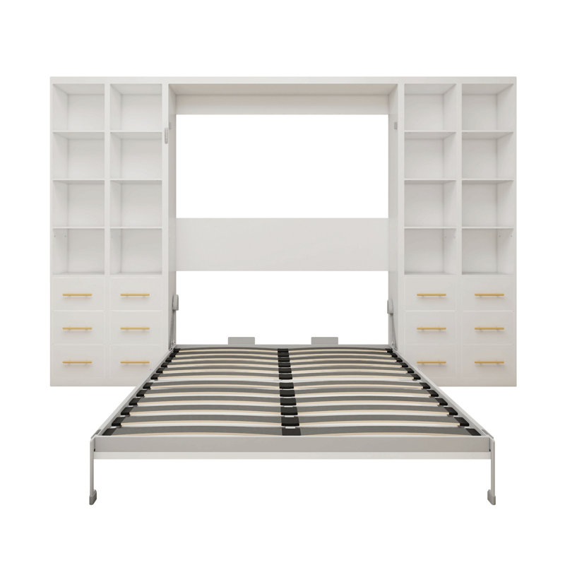 Lit escamotable intégré multifonctionnel avec bibliothèque de bureau pour salle d'étude - Design pliant invisible, lit mural peu encombrant, blanc