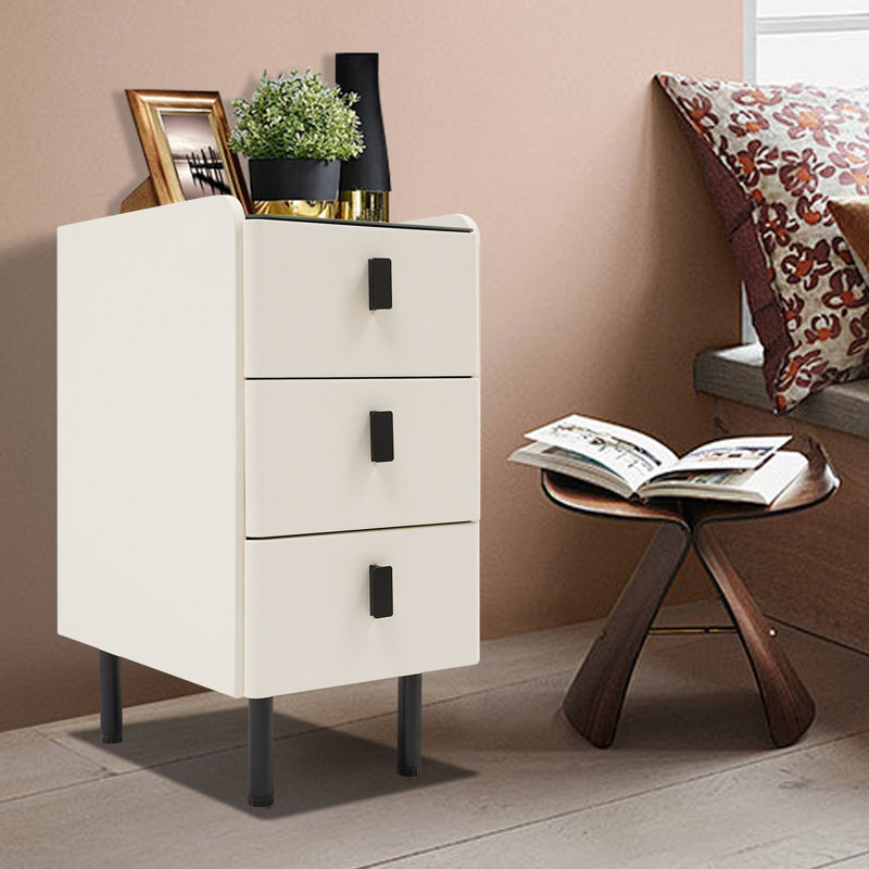Table de chevet avec 3 grands tiroirs, petite table de chevet intelligente, table de chevet avec lumière et station de charge sans fil pour le salon, la chambre à coucher