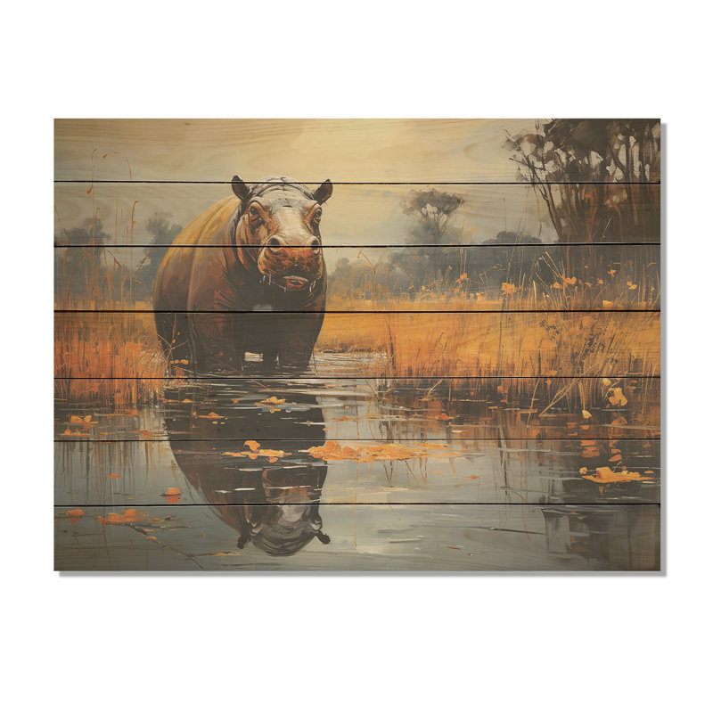 Hippo The Savanna King IV - Hippopotamus On Wood Print, 30" H x 40" W x 0.78" D