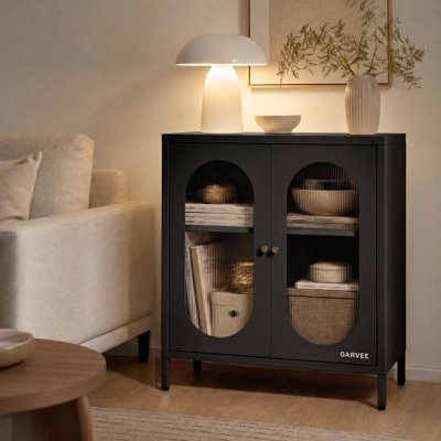 Entryway Storage Cabinet Glass Doors 26.8 Carbon Steel