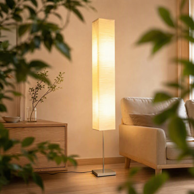 Lampe sur pied en papier, lampe sur pied de style japonais, abat-jour en papier de riz, style simple et chaleureux, lanterne d'angle en papier, convient pour la chambre à coucher, le bureau et le salon - beige