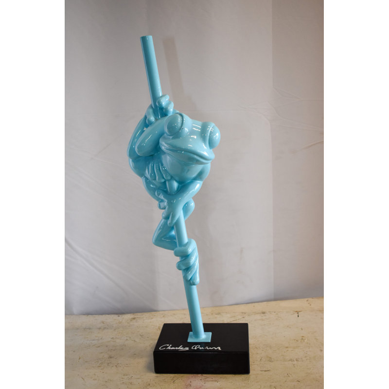 Newhaven Light Blue Lively Frog on Branch Resin Statue 10" x 8" x 28"H