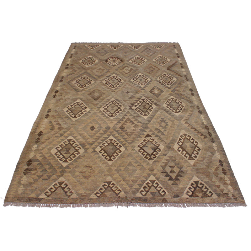 Tapis brun en laine fait à la main de conception unique kilim 5 pi 11 po x 8 pi 3 po Kangley