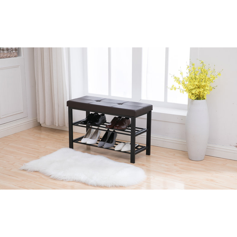 Bordon Modern Style Upholstered Entryway Storage Shoe Rack Shelves Bench, Black