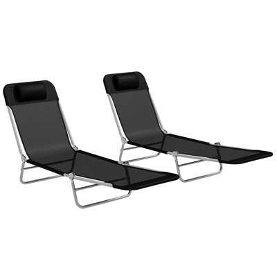 Oddvin Folding Sun Loungers for Garden Set of 2 Texteline Black