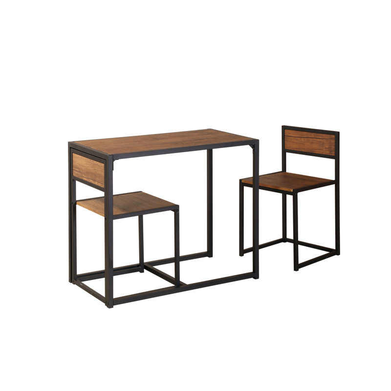 Conception compacte de table de salle à manger 3 pièces peu encombrante avec finition en PVC brun métal et bois