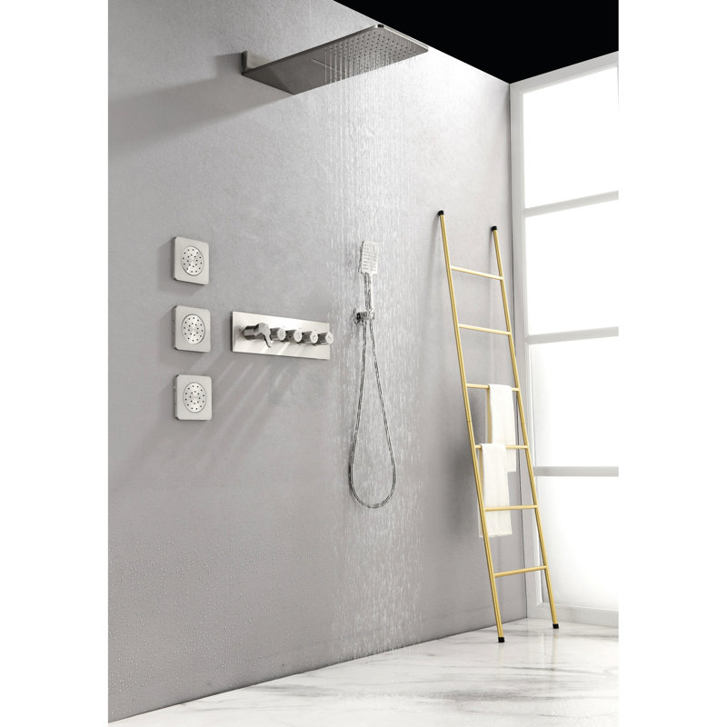 Brushed Nickel Wall Mounted Shower, 3 Body Sprays & Handheld For Enjoyable Bath Time Superior