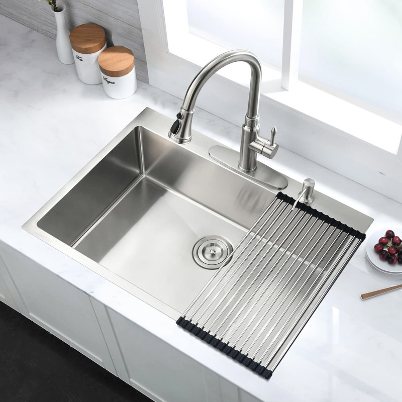 Rust Stainless Steel 30 In Sink With Bottom Grid & Stain Finish Extra Drop-In Scratch Resistance