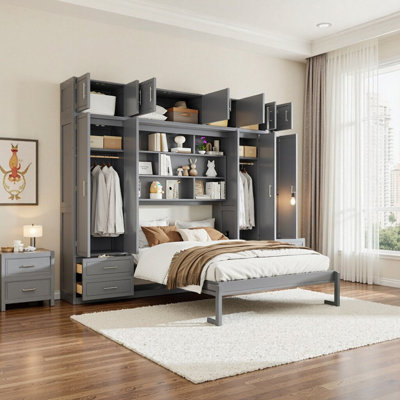 Queen Size Murphy Bed with Integrated Storage System by Hokku Designs