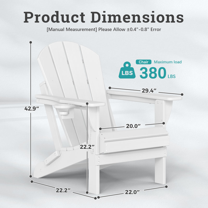 HDPE Outdoor Adirondack Foldable Chair With Cup Holder, White
