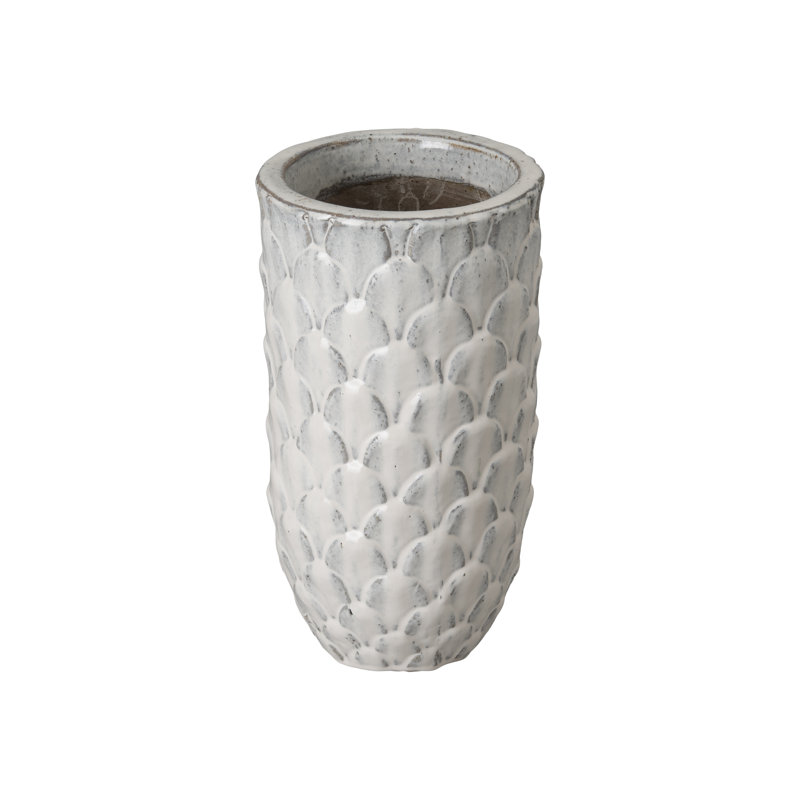 Handmade Ceramic Pot Planter, Antique White, 16" H x 9" W x 9" D
