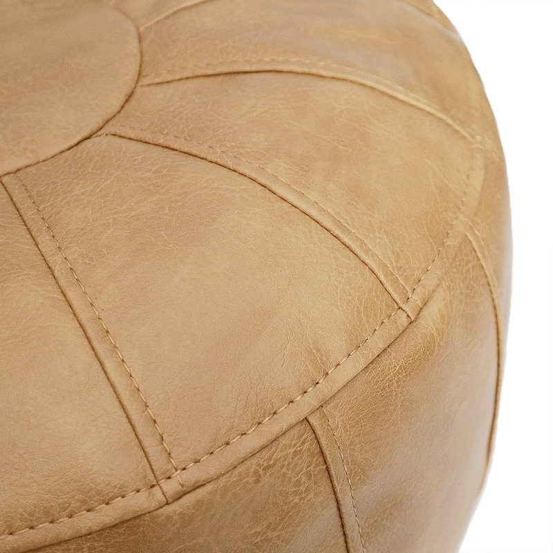 Colombe Upholstered Pouf, Beige Leather Match/Leather