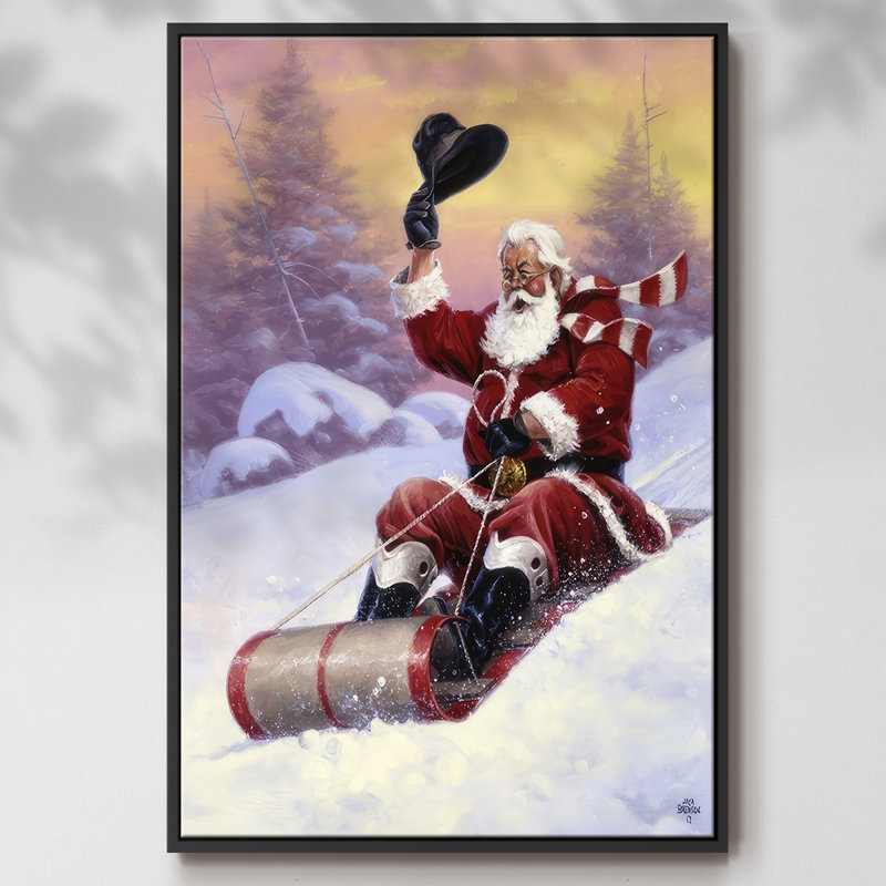 «Here Comes Santa», reproduction d'art sur toile, Cadre noir, H 25 po x l 17 po x P 1,5 po