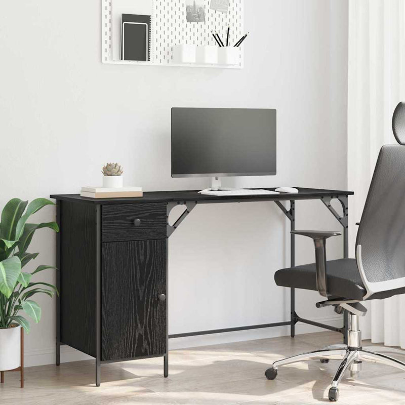 Metal Base Computer Desk, Black Oak