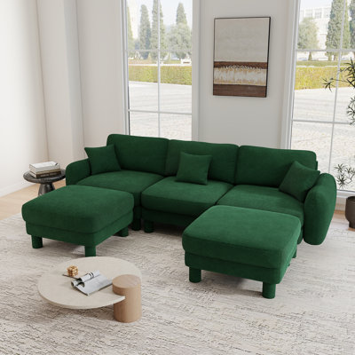 U-Shaped Boucle Sectional Sofa,3-Seater Convertible Couch With 2 Ottomans