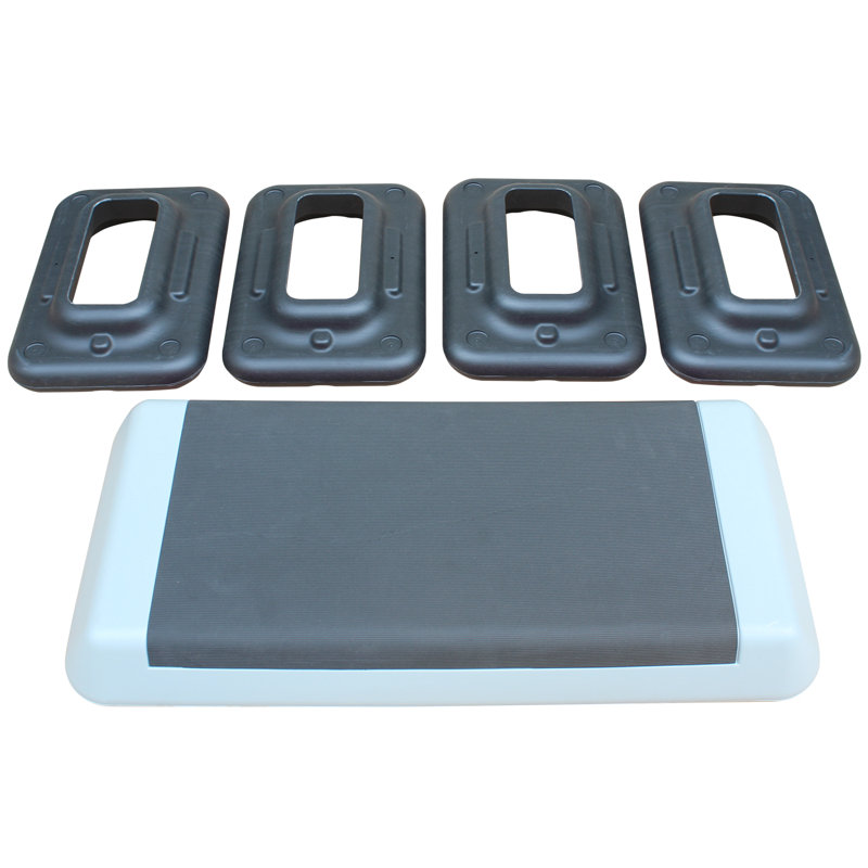 Adjustable Aerobic Stepper - Fitness Exercise Step Platform Trainer With 4 Risers For Home & Gym, Gray