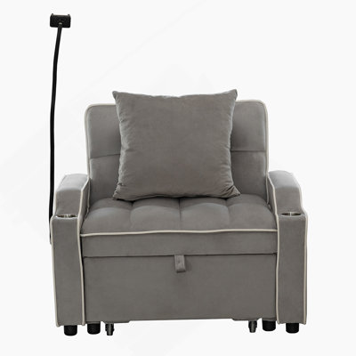 Fauteuil convertible simple, canapé-lit futon 3 en 1 avec support pour téléphone et ports USB, fauteuil inclinable réglable pour le salon, le bureau et les petits espaces