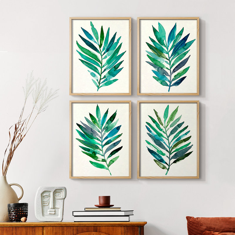 Palm Frond Flow I Framed Print - Set of 4, Gold, 10" H x 32" W