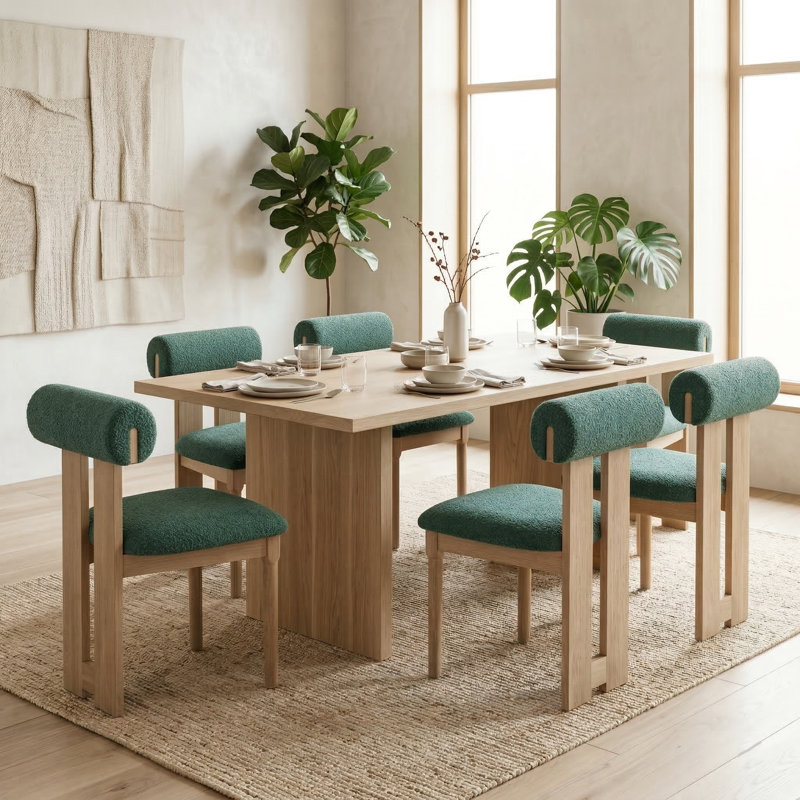 Abentego Solid Wood Fabric Dining Chair, Green