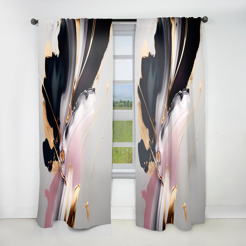 Alloro - Gold Black Transcending Complexity - Abstract Curtain - Velvet Room Darkening - 1 panel, 52" W x 63" L