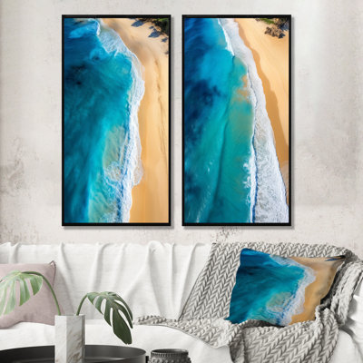 Blue Waves Aérien Beach Escape IV - Ensemble de 2 décorations murales de plage côtière