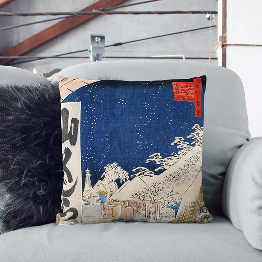 Bikuni Bridge in Snow by Utagawa Hiroshige Cushion with Filling