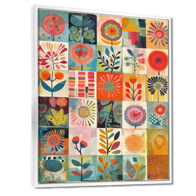 Patchwork Of Retro Meadow Flowers - Wildflowers Wall Art Decor
