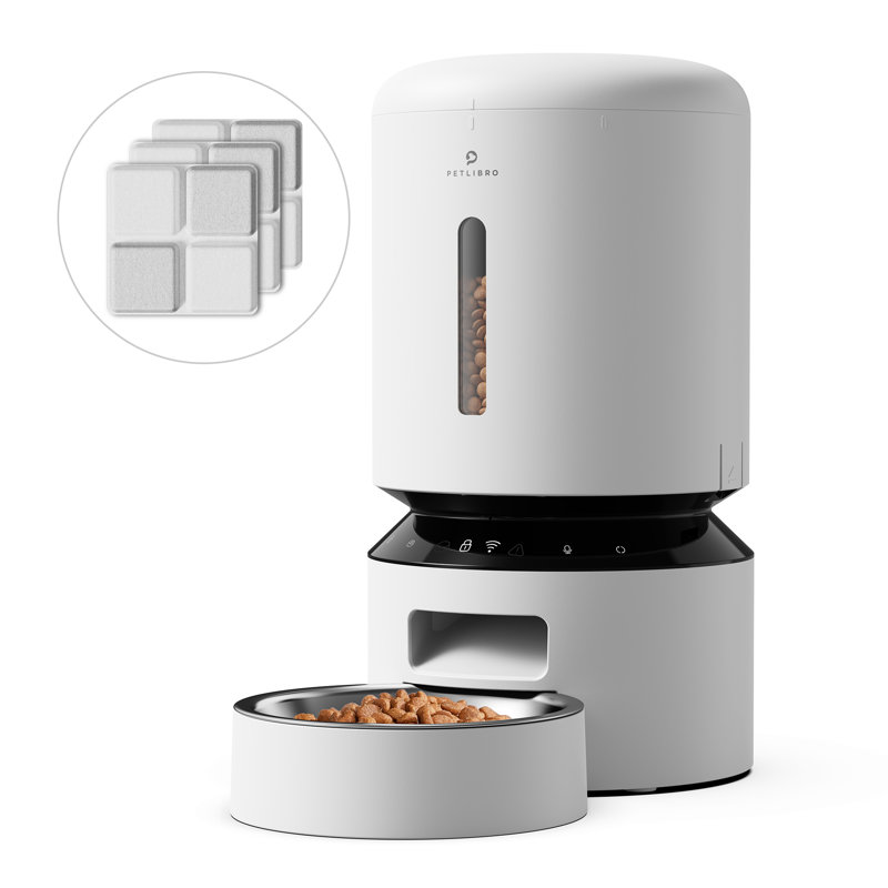 White Stainless Steel WiFi Automatic Pet Feeder with Single Bowl