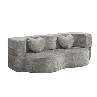 Heart-Shaped Cheese Bed Convertible Sofa, 78.7 Inch No Assembly Sponge Sofa Bed in a Box with Pillows for Living Room, Apartment and Guest Room